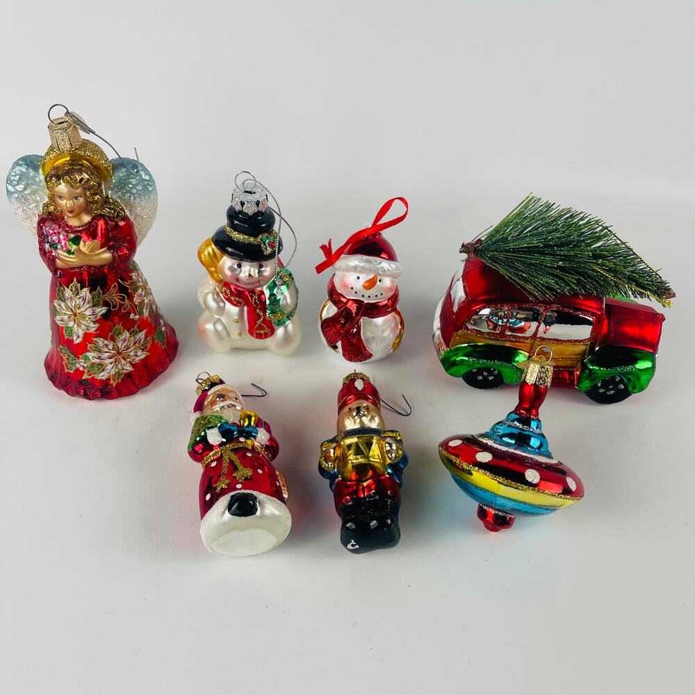 Christmas Blown Glass Ornament Lot of 7